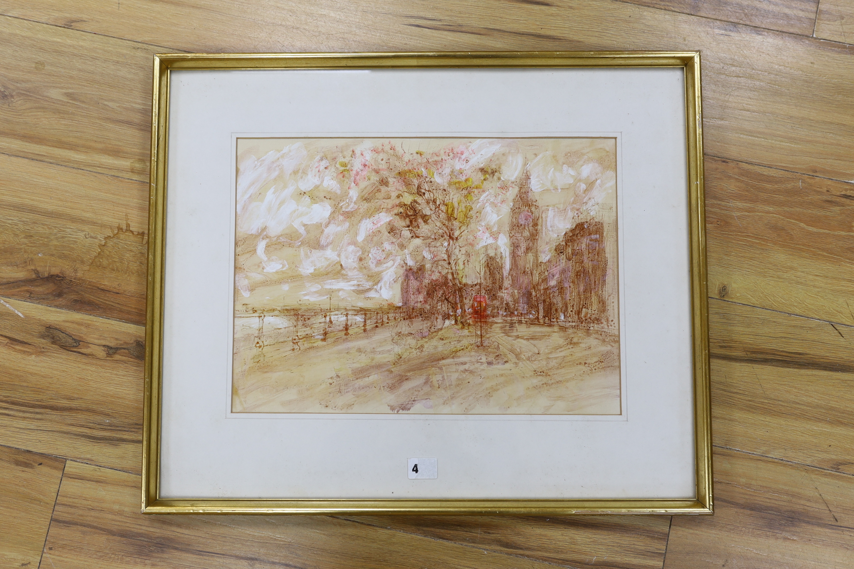 John Kimovic?, mixed media, 'Big Ben from The Embankment', indistinctly signed, 30 x 42cm
